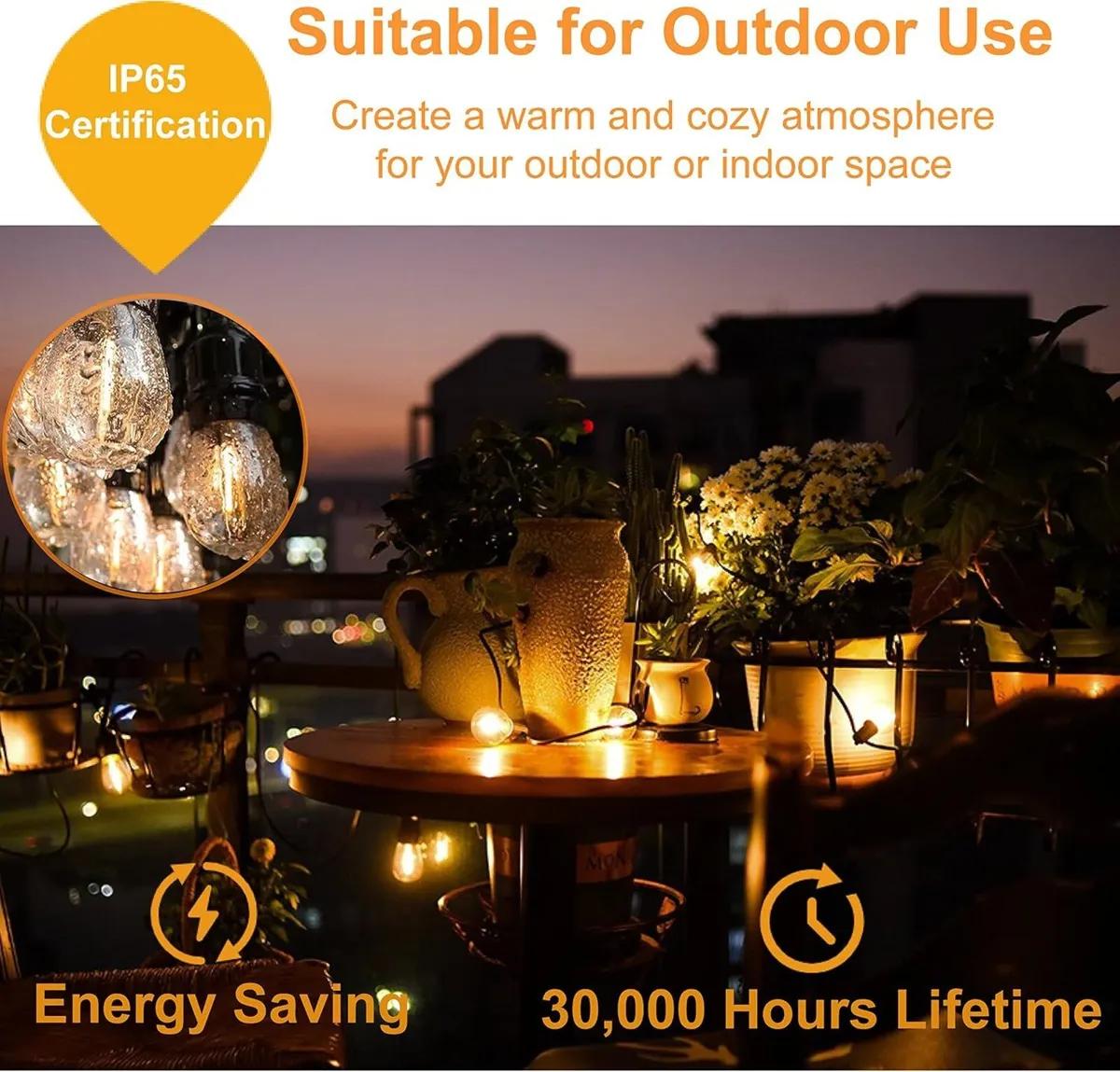 Outdoor Garden String Lights Mains Powered 100FT - Image 3