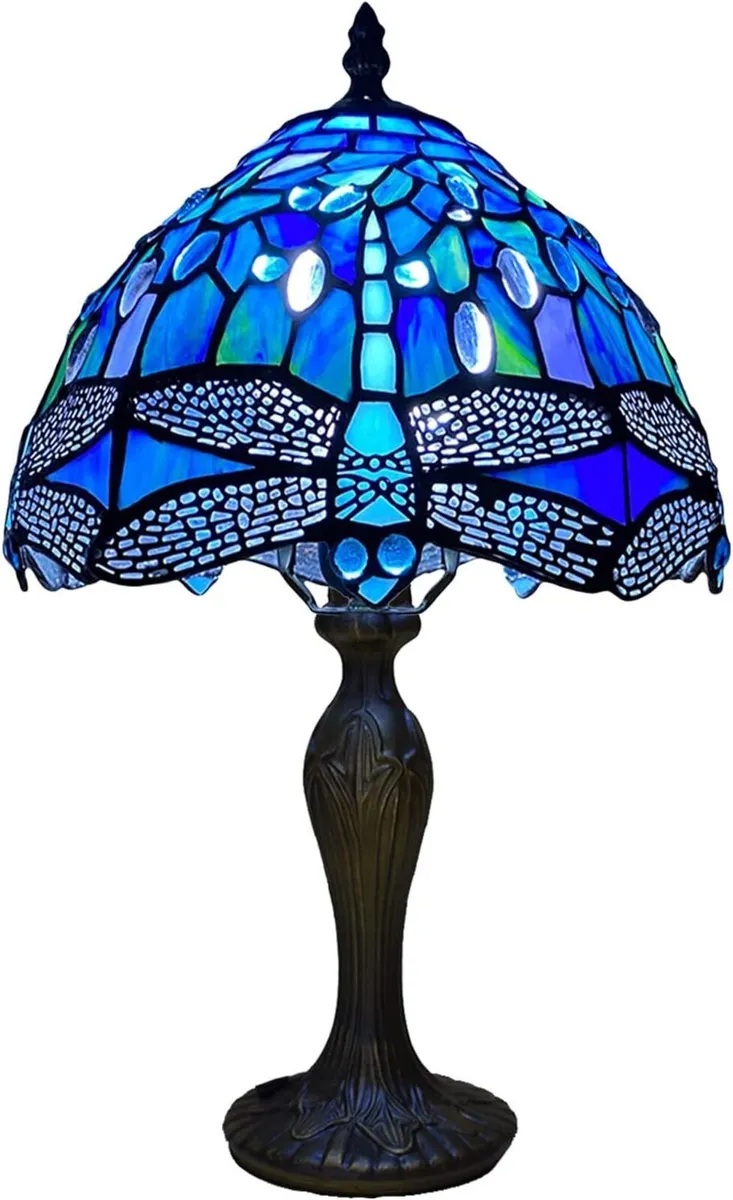 Tiffany Lamp 10 Inch Sapphire Dragonfly Stained - Image 1