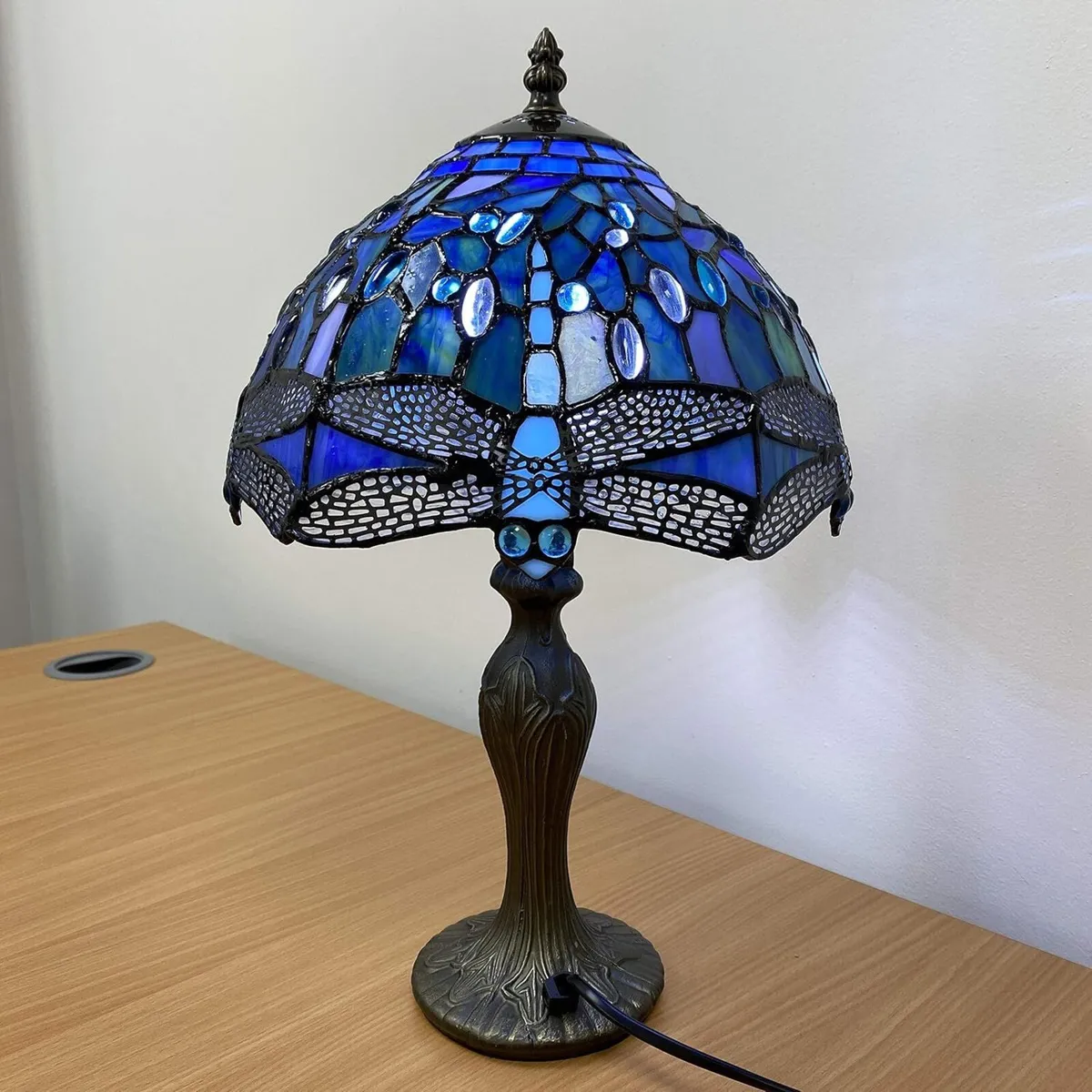 Tiffany Lamp 10 Inch Sapphire Dragonfly Stained - Image 3