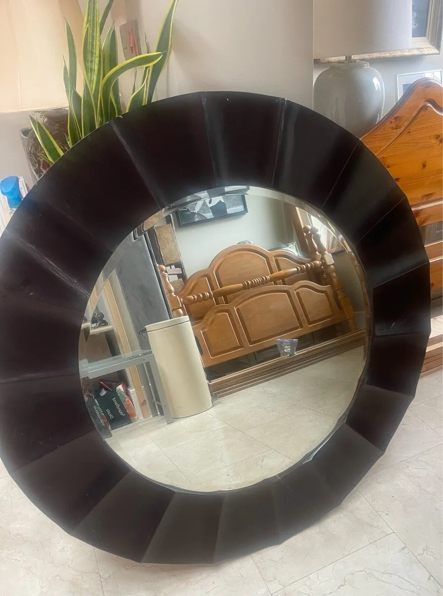 Very Large Circular Wooden Framed Mirror - Deliver