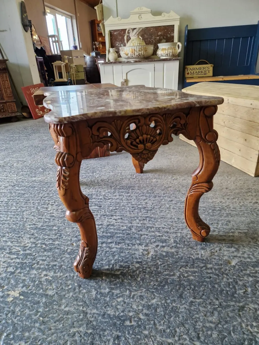 Vintage marble top carved base coffee table - Image 2