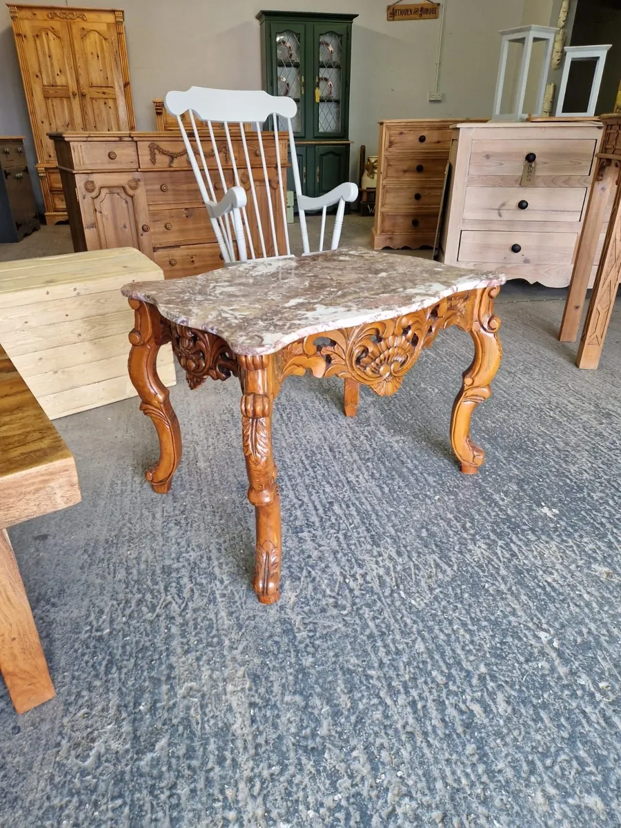 Vintage marble top carved base coffee table - Image 1