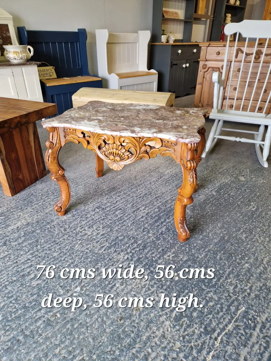 Vintage marble top carved base coffee table - Image 4