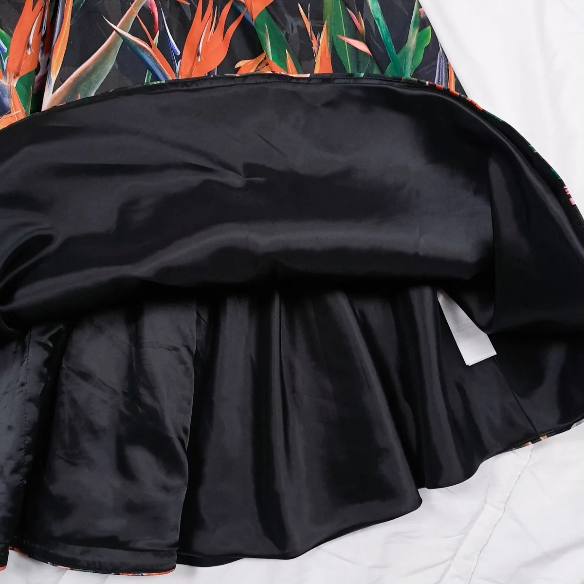 Karen Millen Black Orange Floral Flare Dress 14UK - Image 2