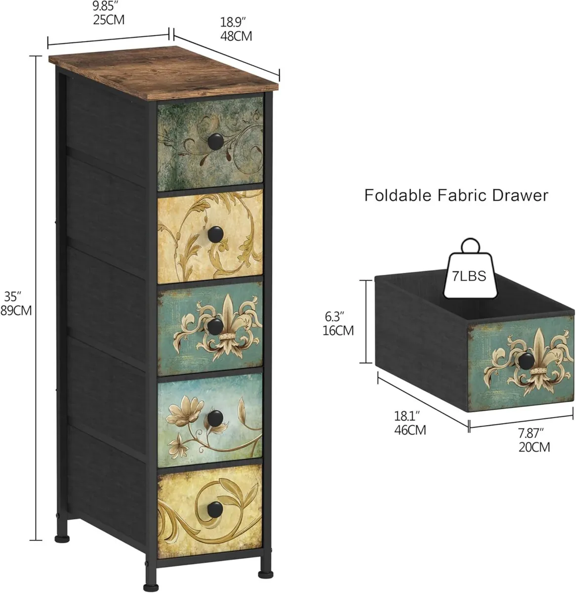 Chest of Drawers with 5 Drawer Narrow Dressers - Image 2