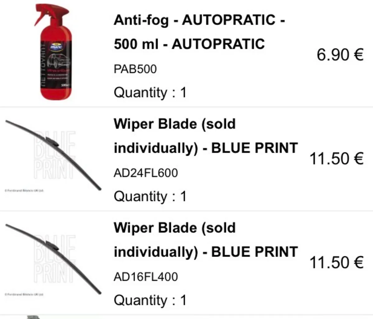 BLUE PRINT Wiper Blades and Anti-Fog Spray - Image 1