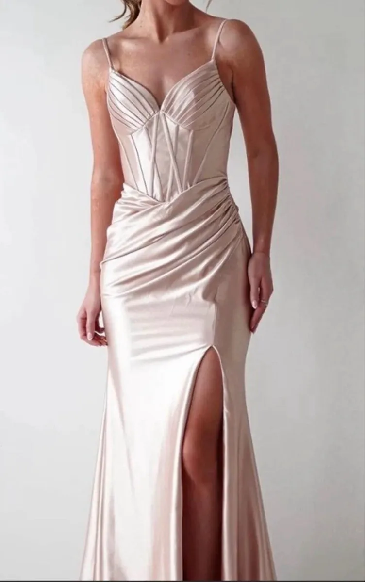 Satin Champagne Corset Debs Dress - Image 2