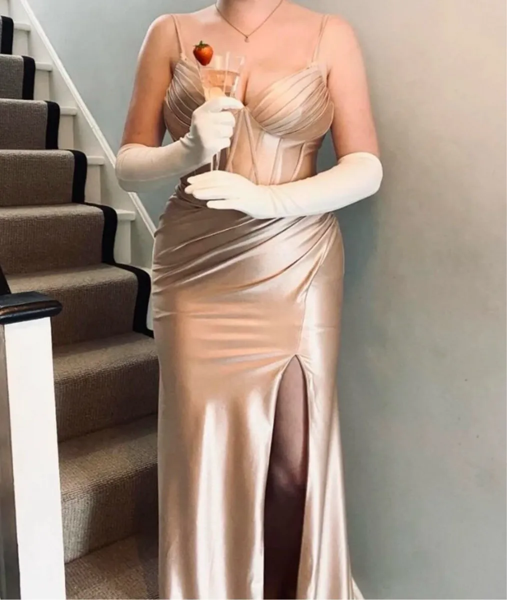 Satin Champagne Corset Debs Dress - Image 1
