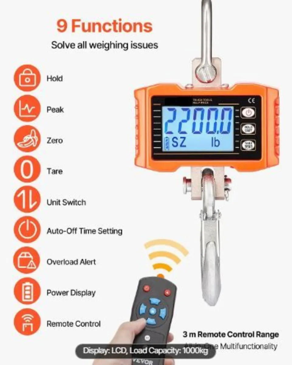 Digital Crane Scale, 2200 lbs/1000 kg - Image 3