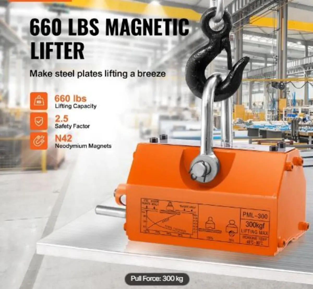 Magnetic Lifter, 660 lbs/300 kg Pulling Capacity - Image 2