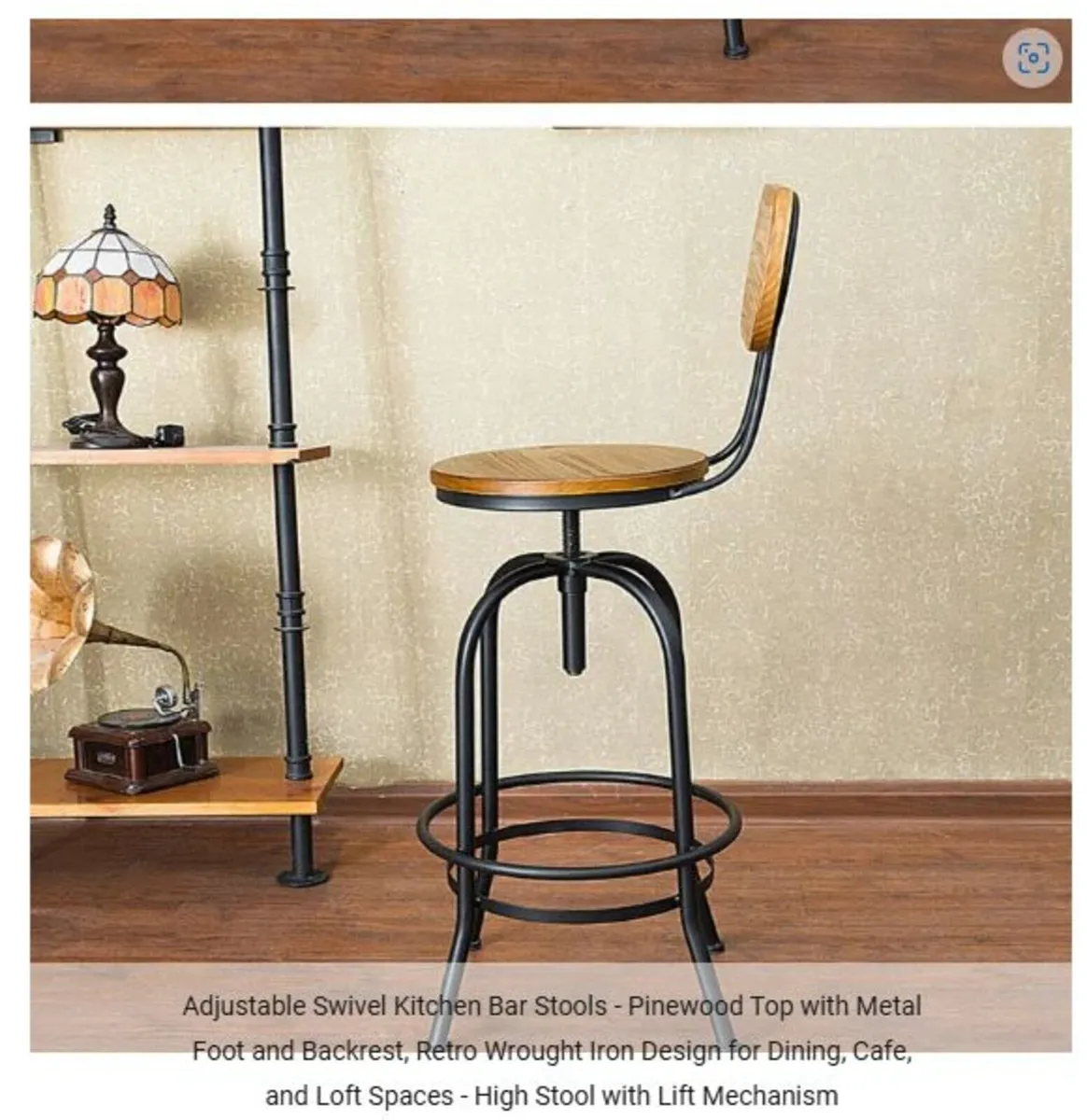 Adjustable Swivel Kitchen Bar Stools - Pinewood - Image 3