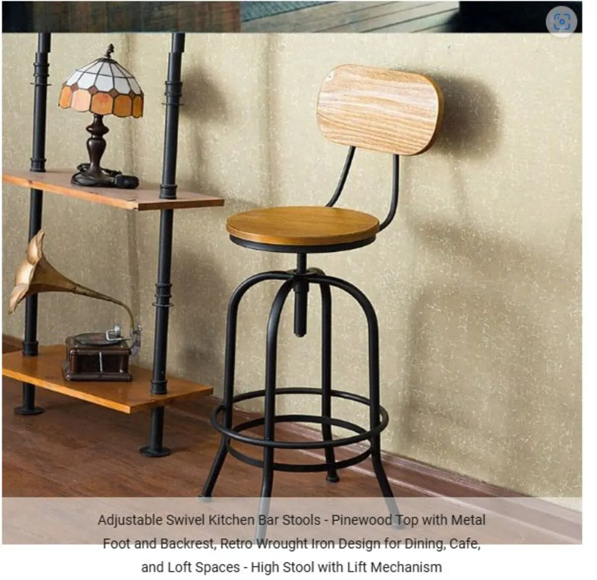 Adjustable Swivel Kitchen Bar Stools - Pinewood - Image 4