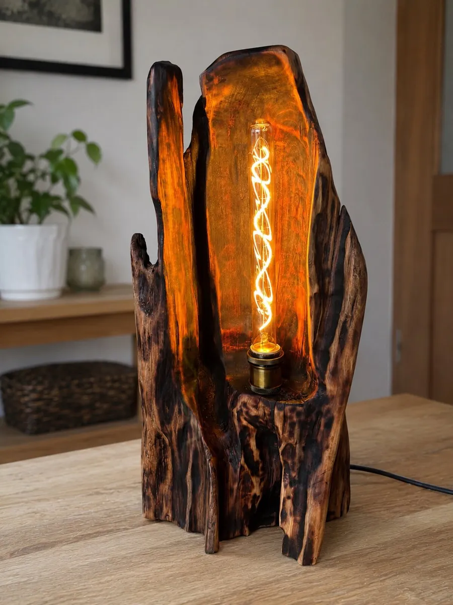 Hand-Carved Driftwood Lamp - Tall 60cm Piece - Image 1