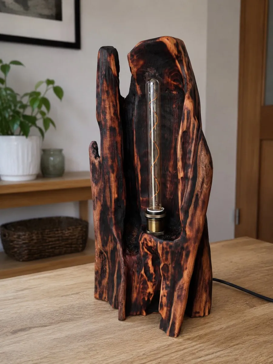 Hand-Carved Driftwood Lamp - Tall 60cm Piece - Image 4