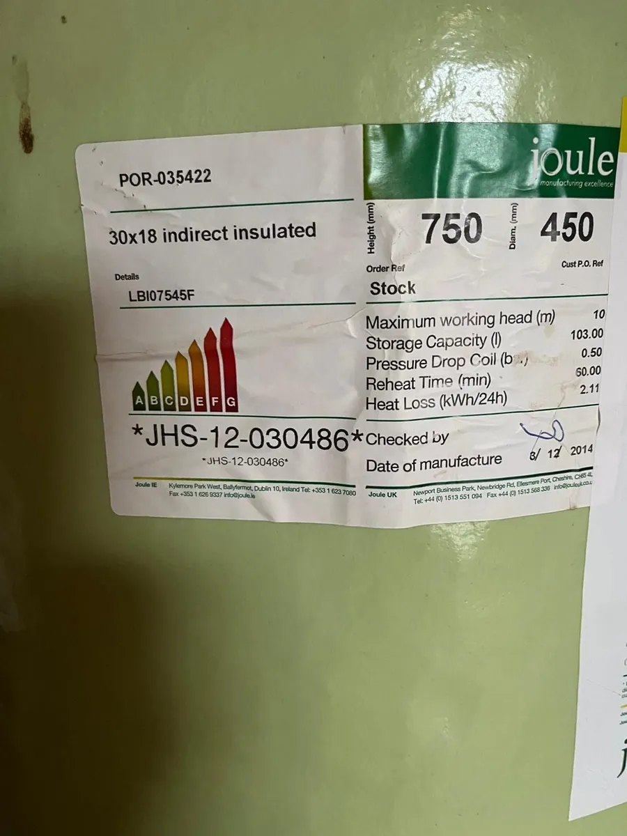 Joule 30x18 Indirect, Insulated water Cylinder - Image 2