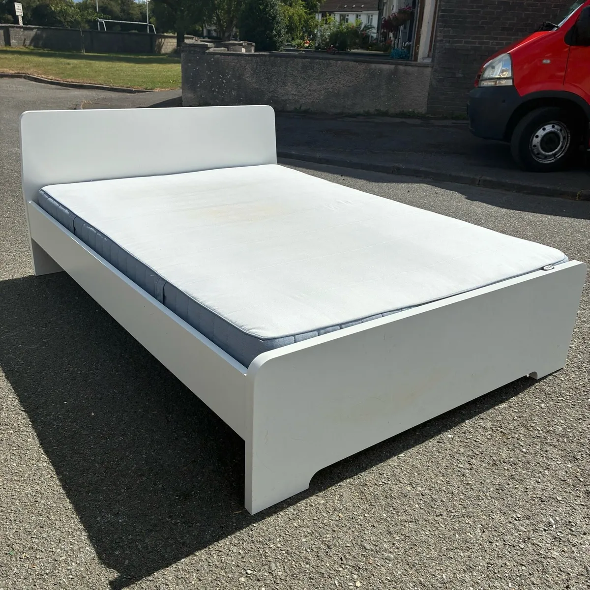 White ikea Double Bed Frame & Mattress - Image 1