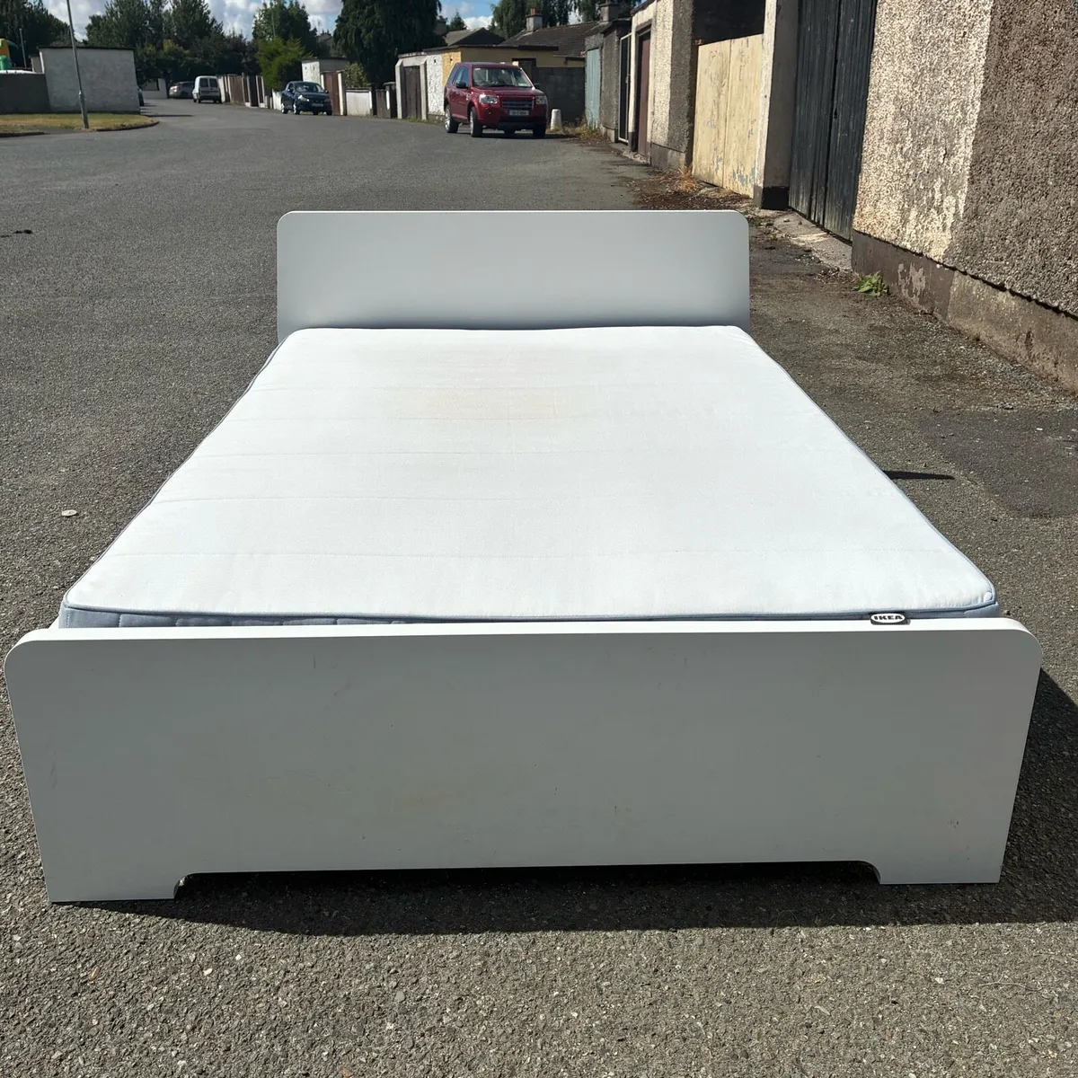 White ikea Double Bed Frame & Mattress - Image 2