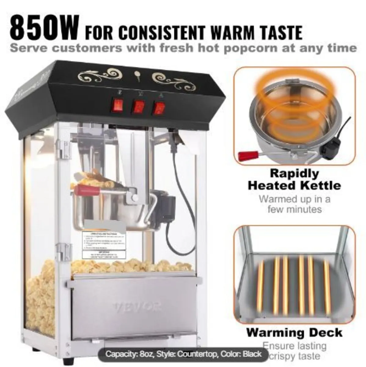 Popcorn Maker, 850W Popcorn Popper Machine - Image 2