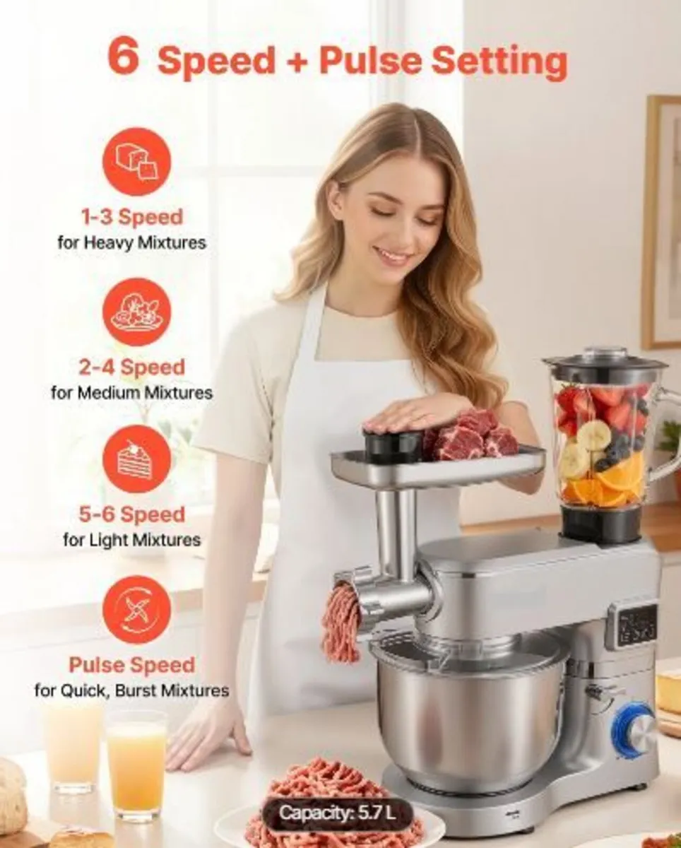 Stand Mixer, 5.7 L Electric Kitchen Mixer, 1500W - Image 2