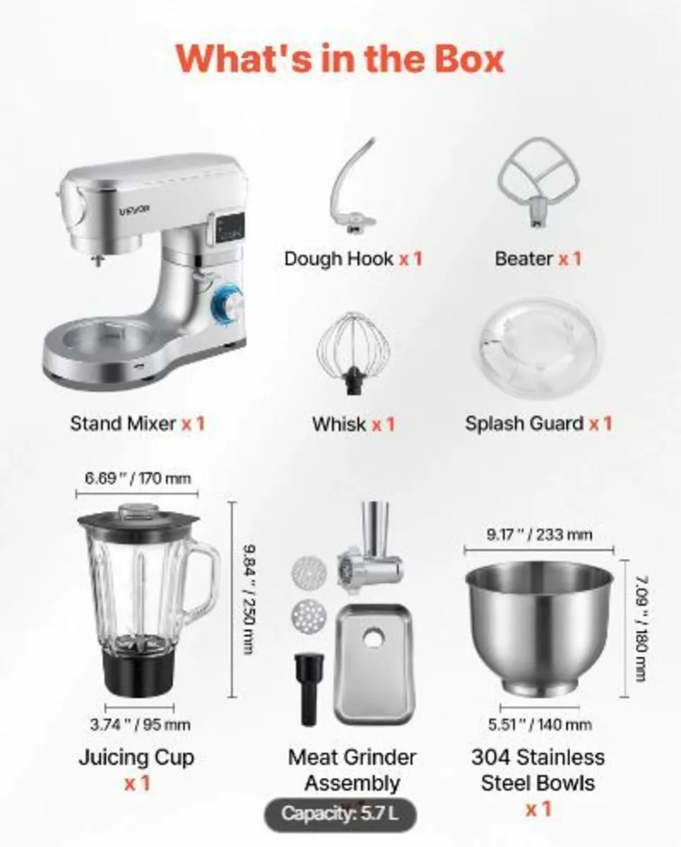 Stand Mixer, 5.7 L Electric Kitchen Mixer, 1500W - Image 3