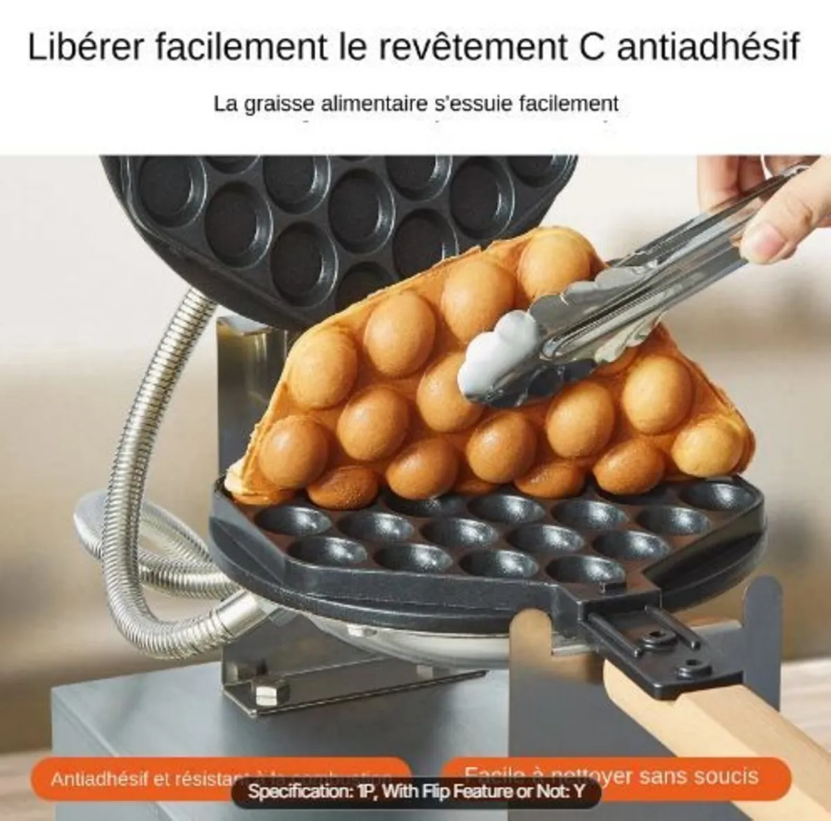 Commercial Bubble Waffle Maker, 1400W - Image 3
