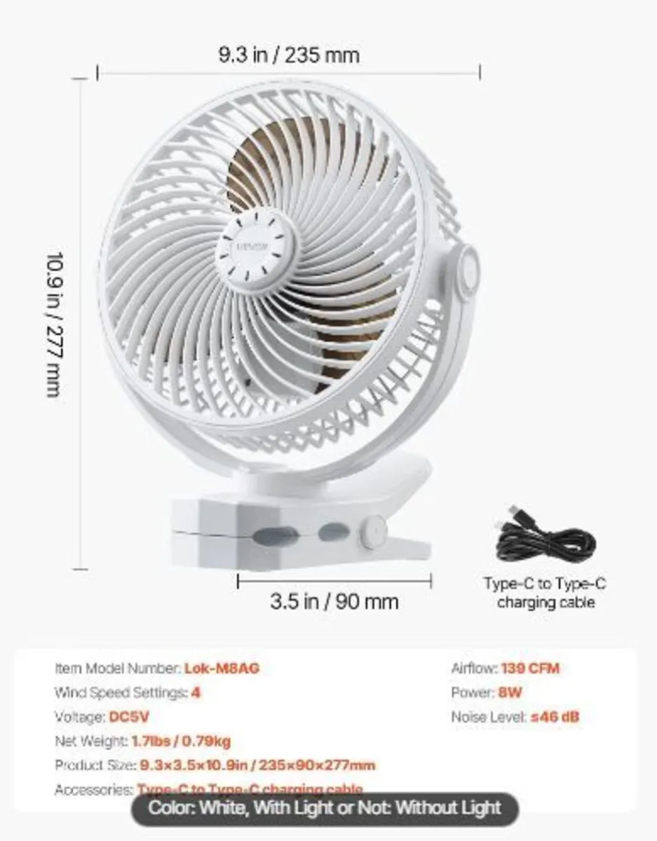 Portable Clip Fan, Rechargeable - Image 3