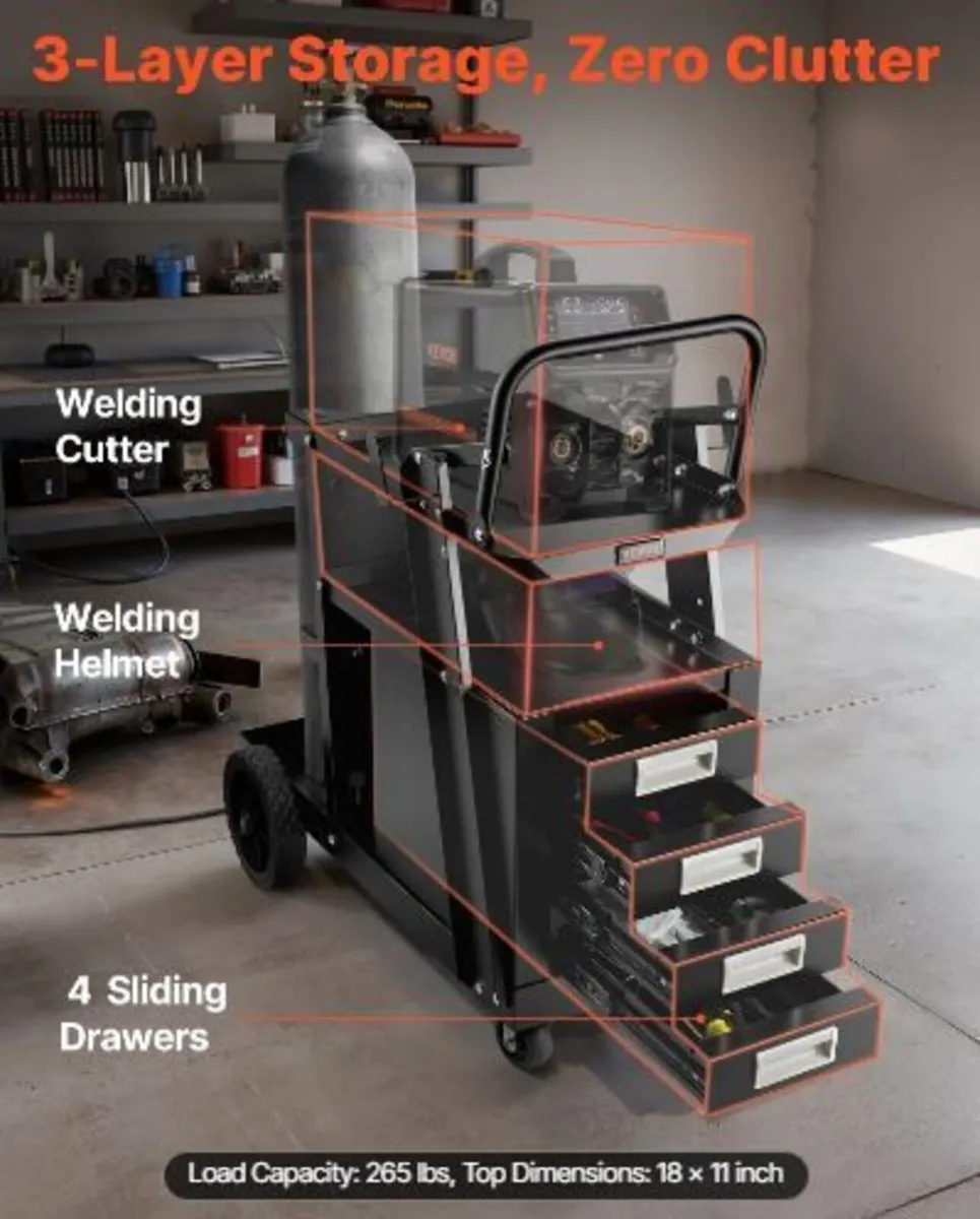 Welding Cart, 2-Tier 4 Drawers Welder Cart - Image 3