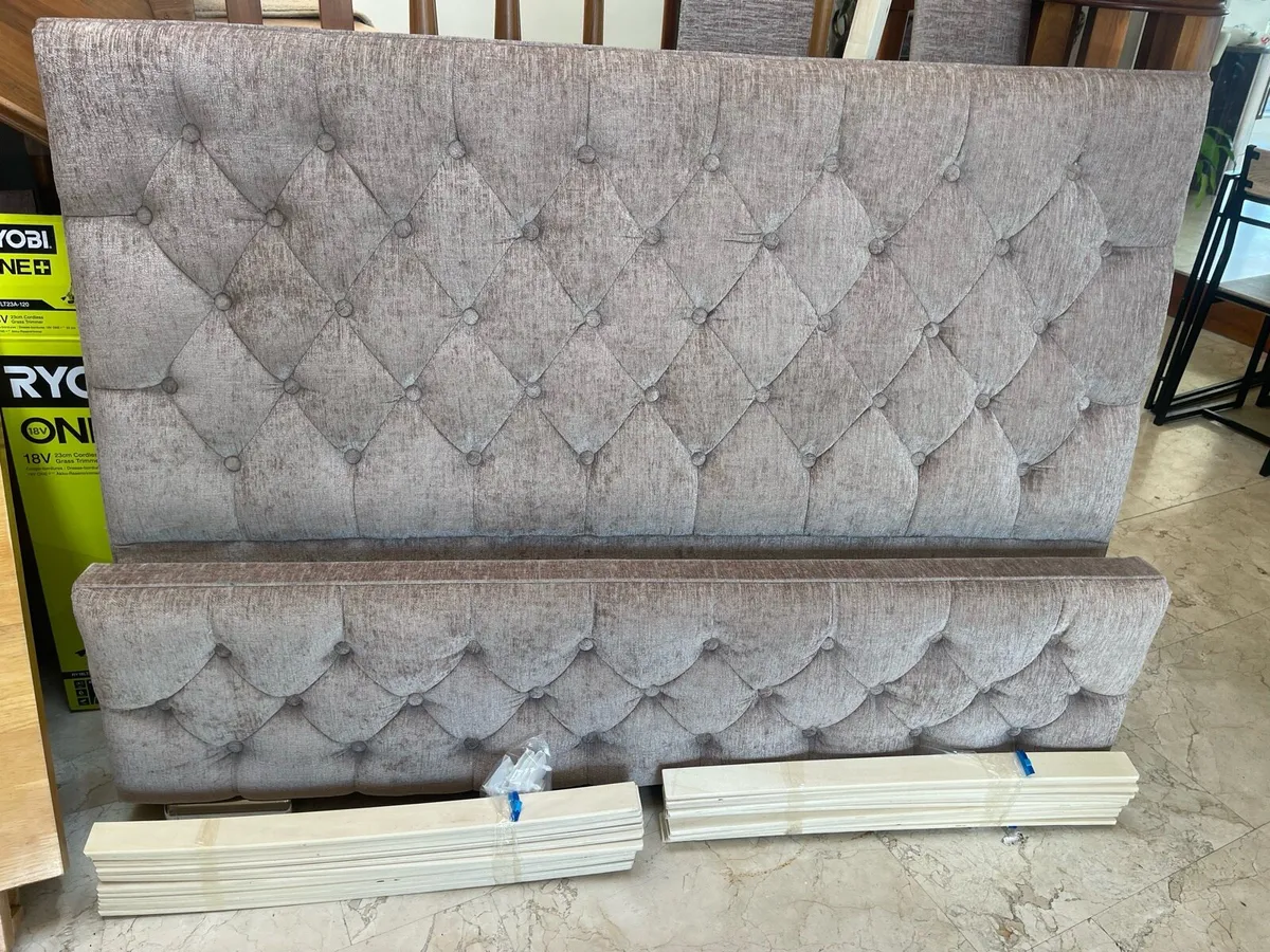 As New - Stunning Velvet Fabric King Size Bed - Image 1