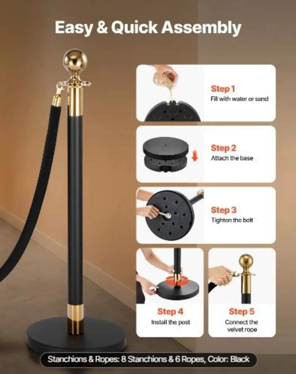 Stanchion Post, 8 Pcs Crowd Control Barrier Set - Image 2