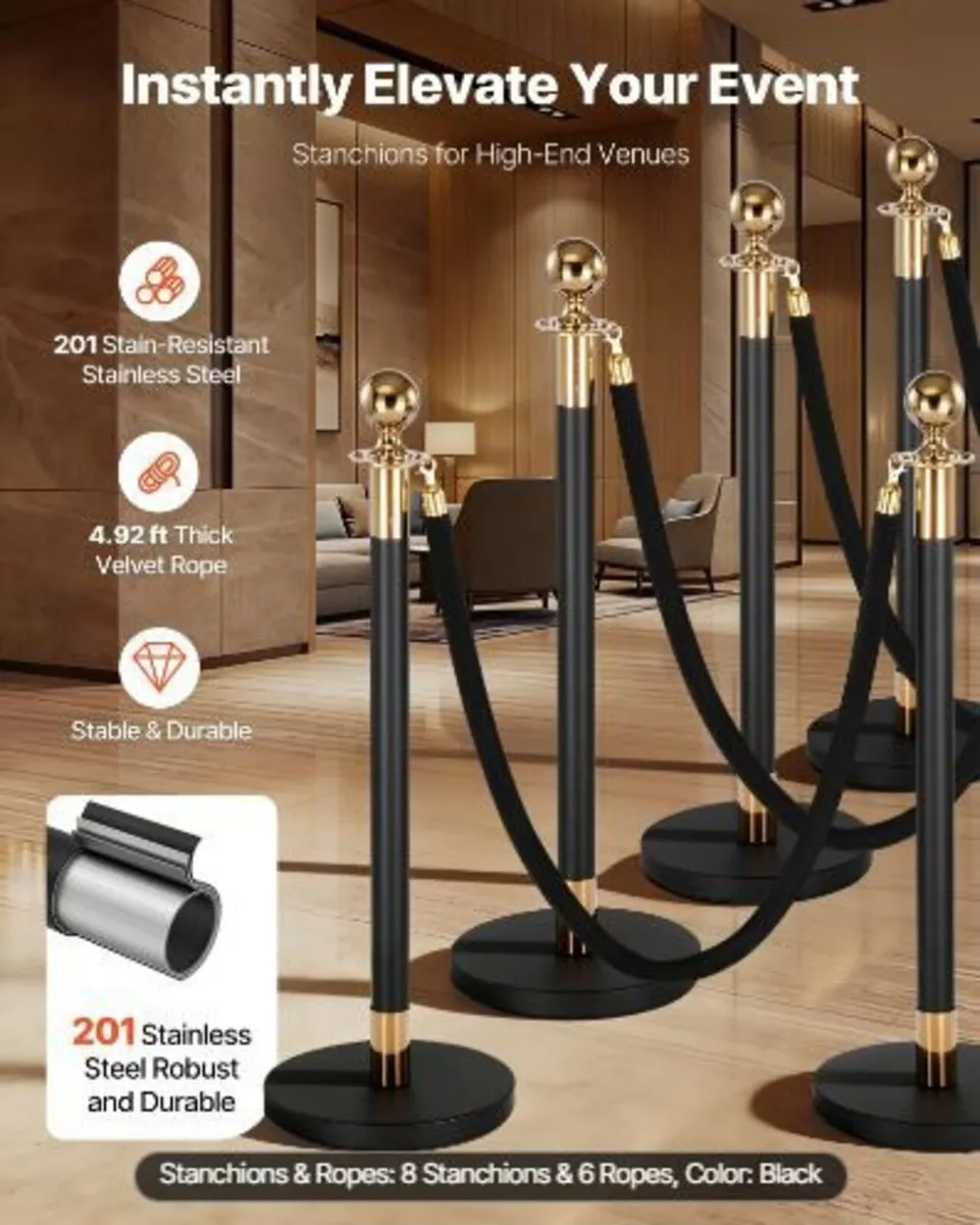 Stanchion Post, 8 Pcs Crowd Control Barrier Set - Image 3