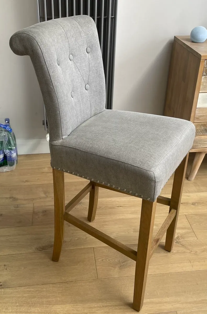 Grey barstools with oak legs (3 available) - Image 1