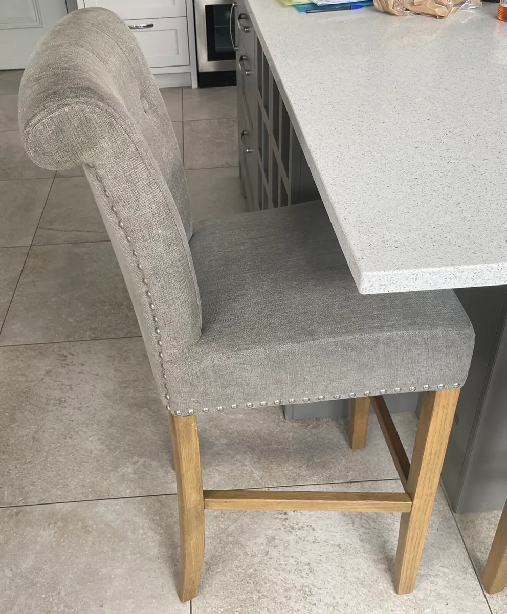 Grey barstools with oak legs (3 available) - Image 2