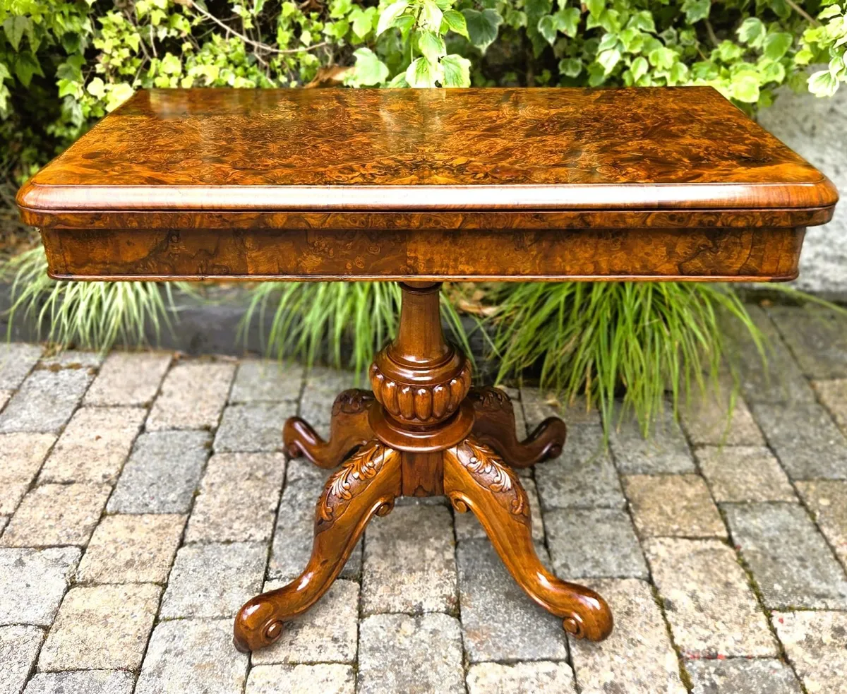 Victorian Burr Walnut Card Table- Circa 1860 - Image 1