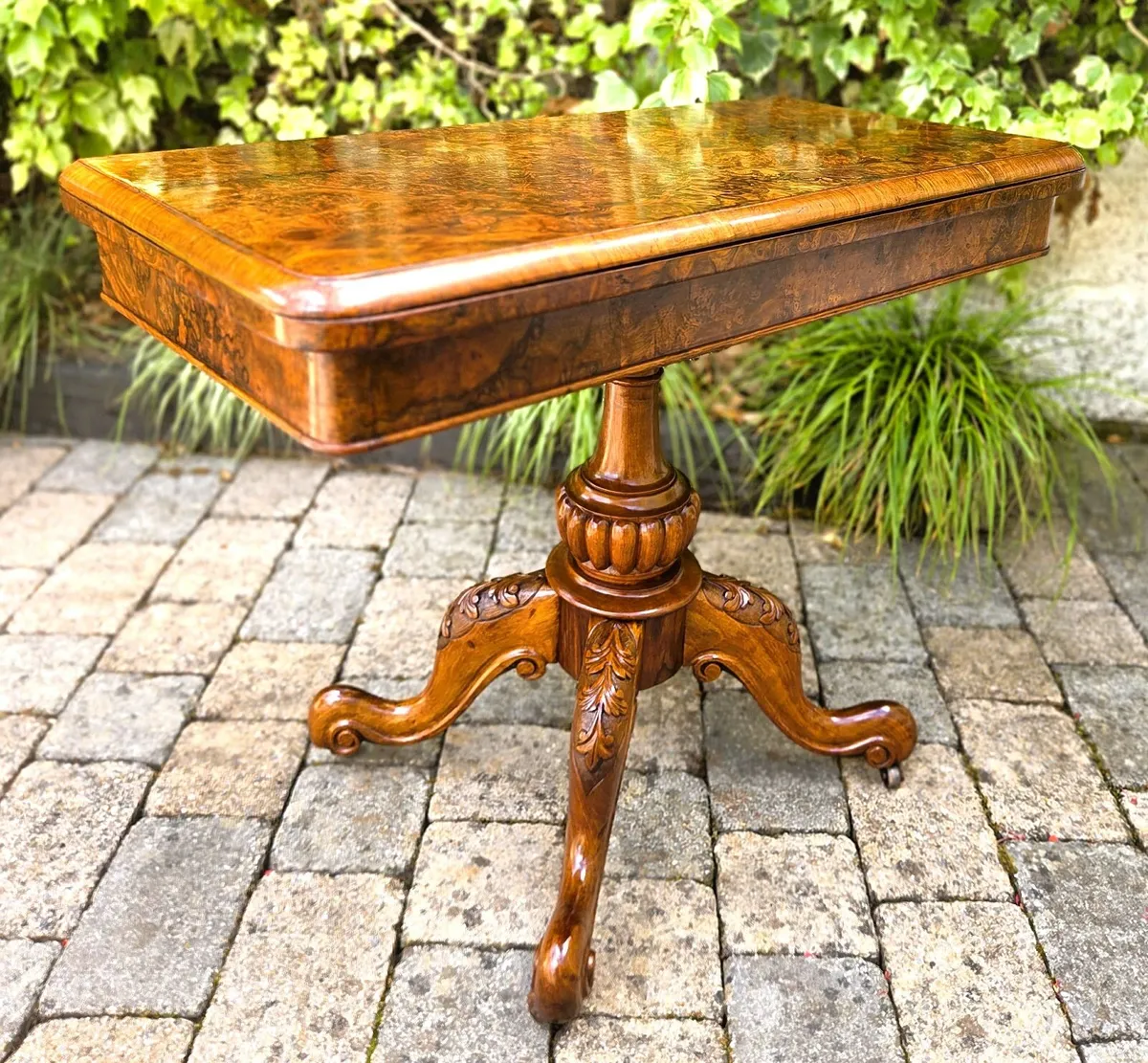 Victorian Burr Walnut Card Table- Circa 1860 - Image 3