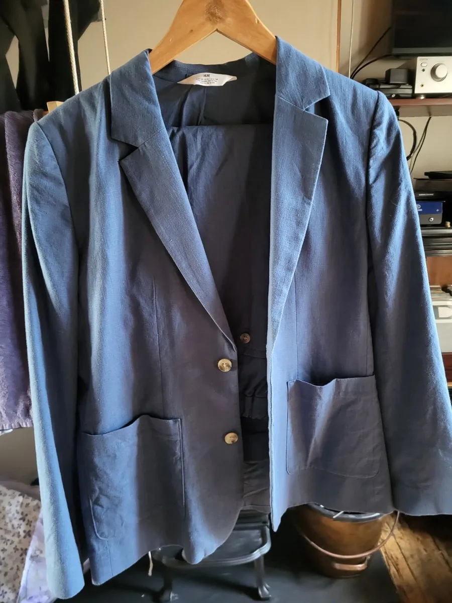 H&M Boys Dusty Blue Linen-Blend Suit Age 13 - Image 3