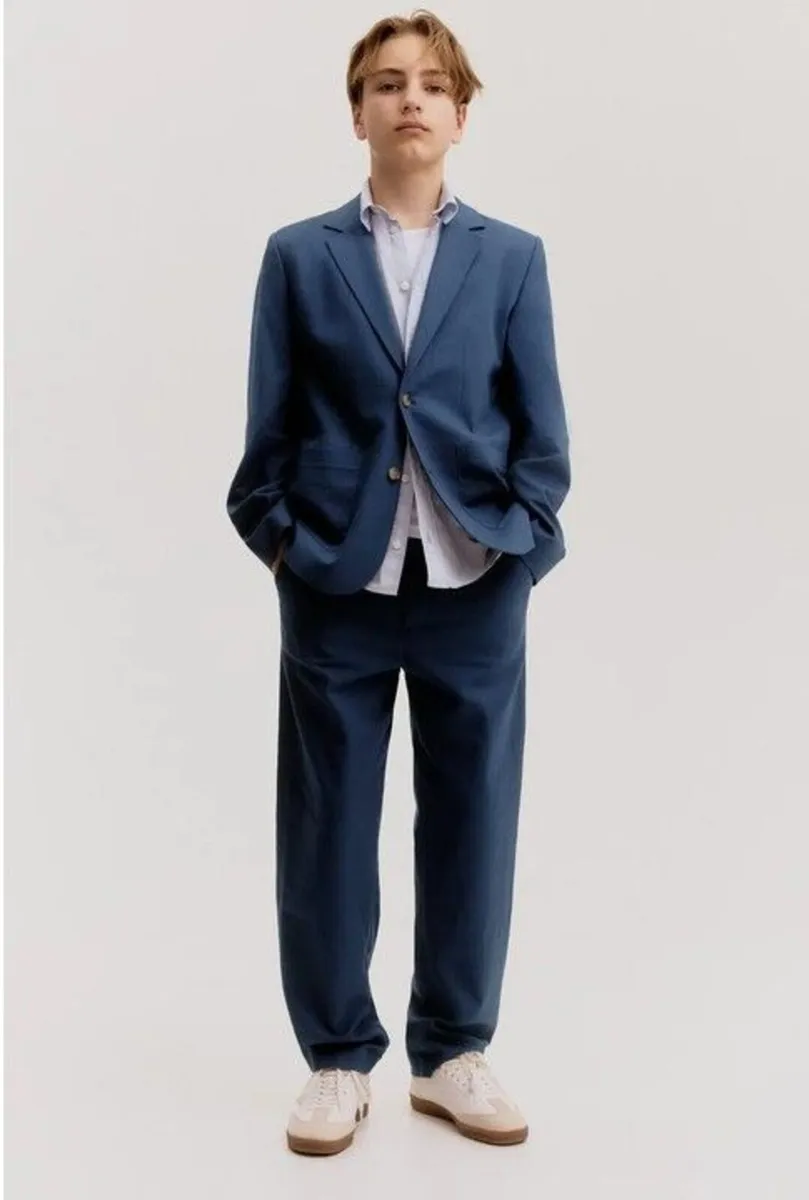 H&M Boys Dusty Blue Linen-Blend Suit Age 13 - Image 1