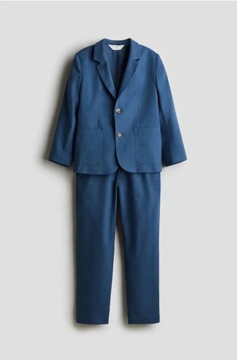 H&M Boys Dusty Blue Linen-Blend Suit Age 13 - Image 2