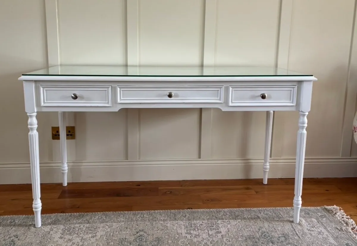 French style white console/hall desk - glass top. - Image 2