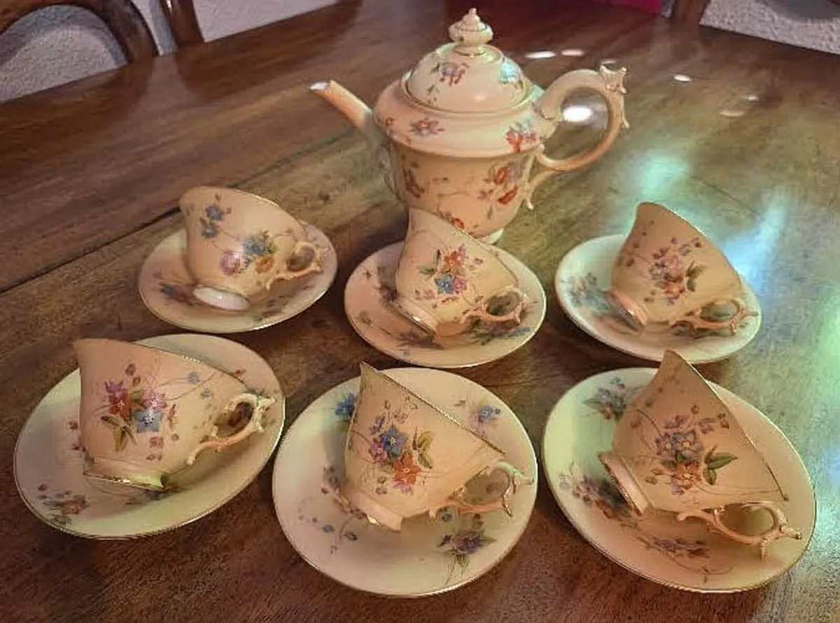 Antique English Porcelain Tea Set with Teapot - Image 2