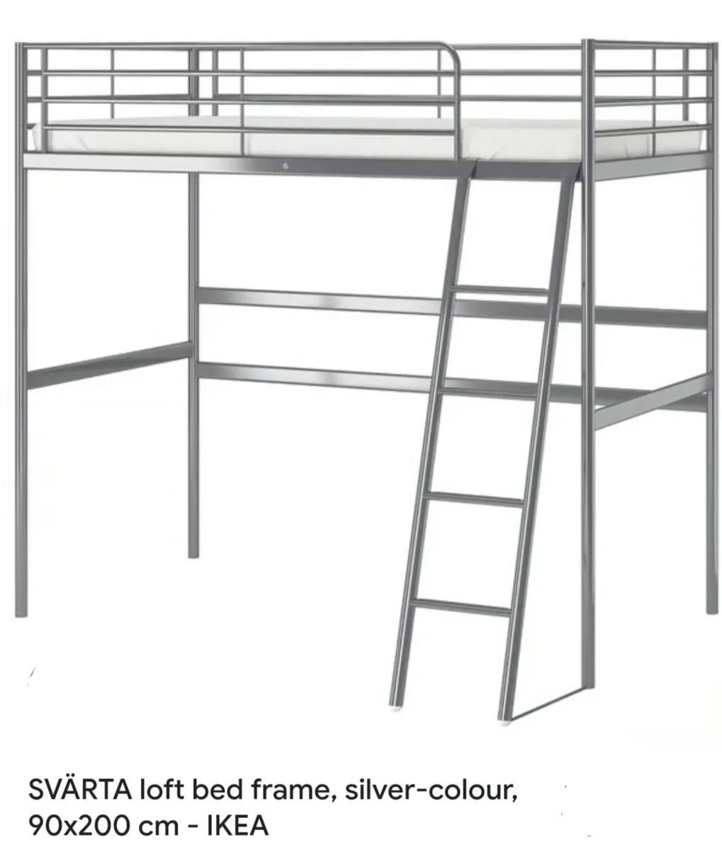Svarta IKEA loft bed frame metal gray