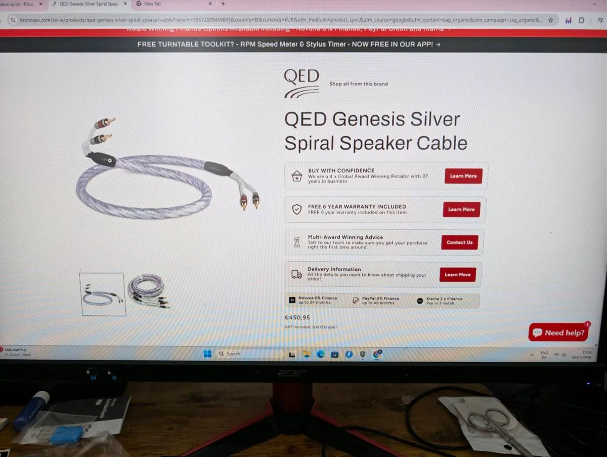 QEQ genesis silver spiral speaker cable - Image 1