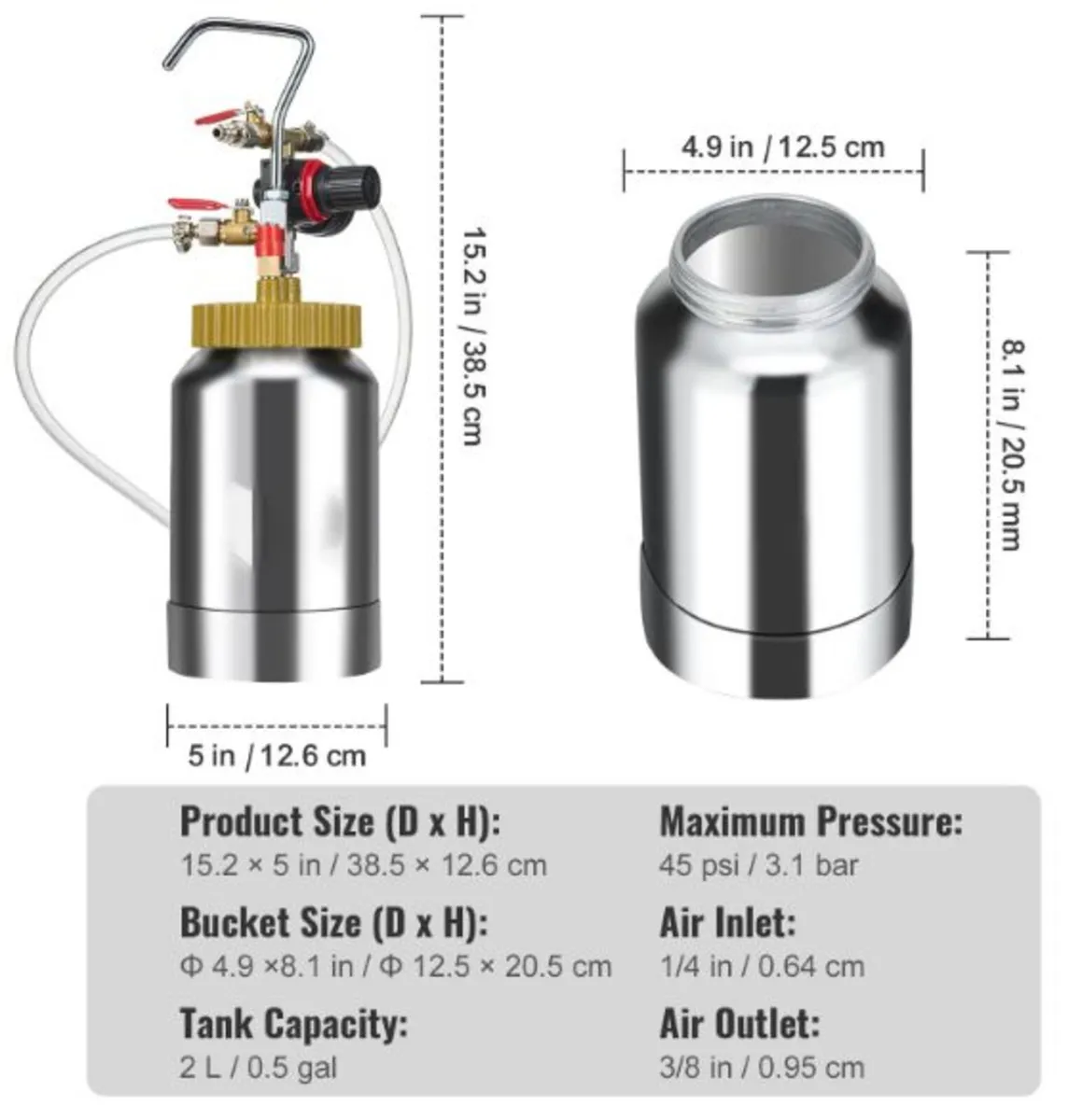 2L/0.5gal Portable Spray Paint Pressure Pot Tank - Image 3
