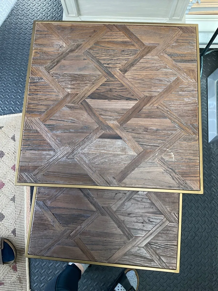 Dark Oak Nest of 2 Tables with Gold Leg - Image 3