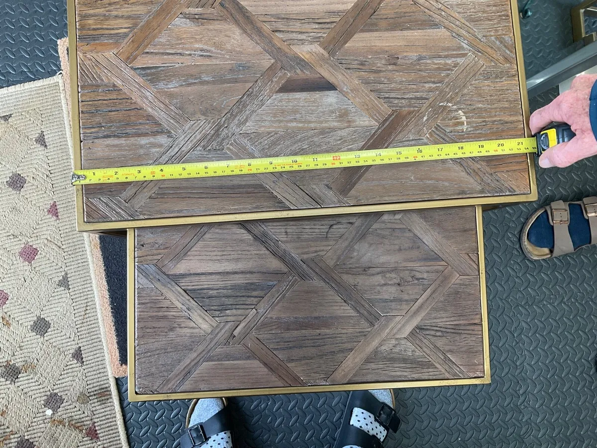 Dark Oak Nest of 2 Tables with Gold Leg - Image 4