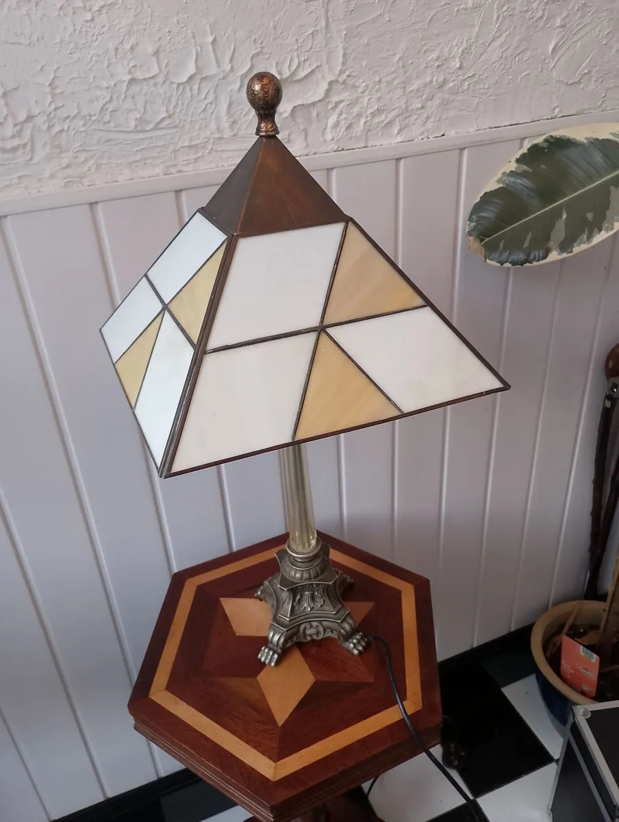 Old glass Tiffany style lamp colored 27" tall - Image 2