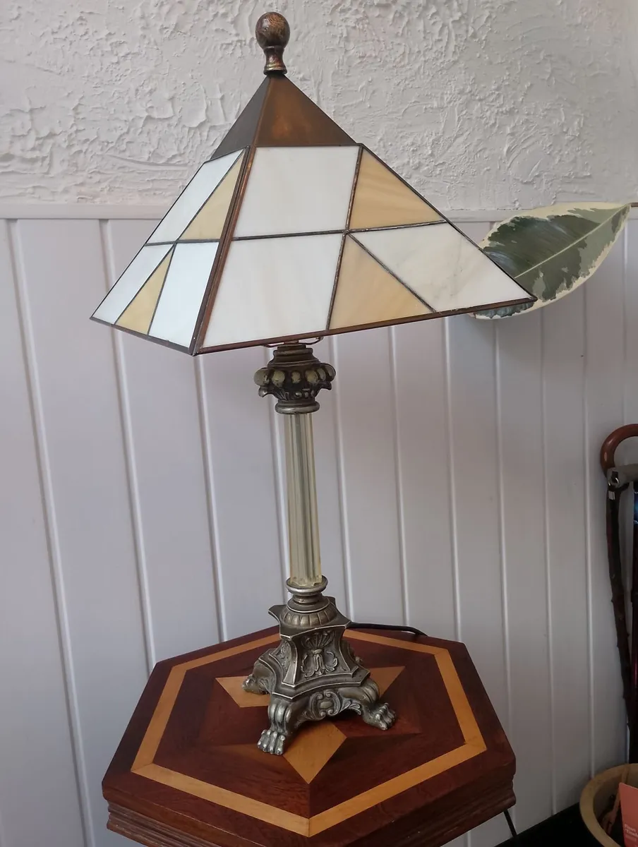 Old glass Tiffany style lamp colored 27" tall - Image 3