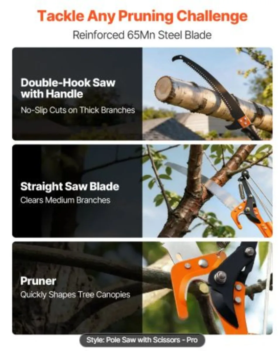 Manual Pole Saw, 2.2-8.2 m Extendable Tree Pruner, - Image 2