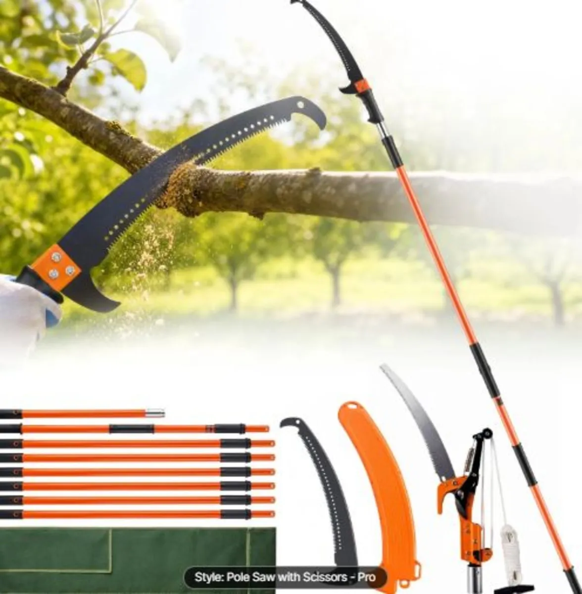 Manual Pole Saw, 2.2-8.2 m Extendable Tree Pruner, - Image 1
