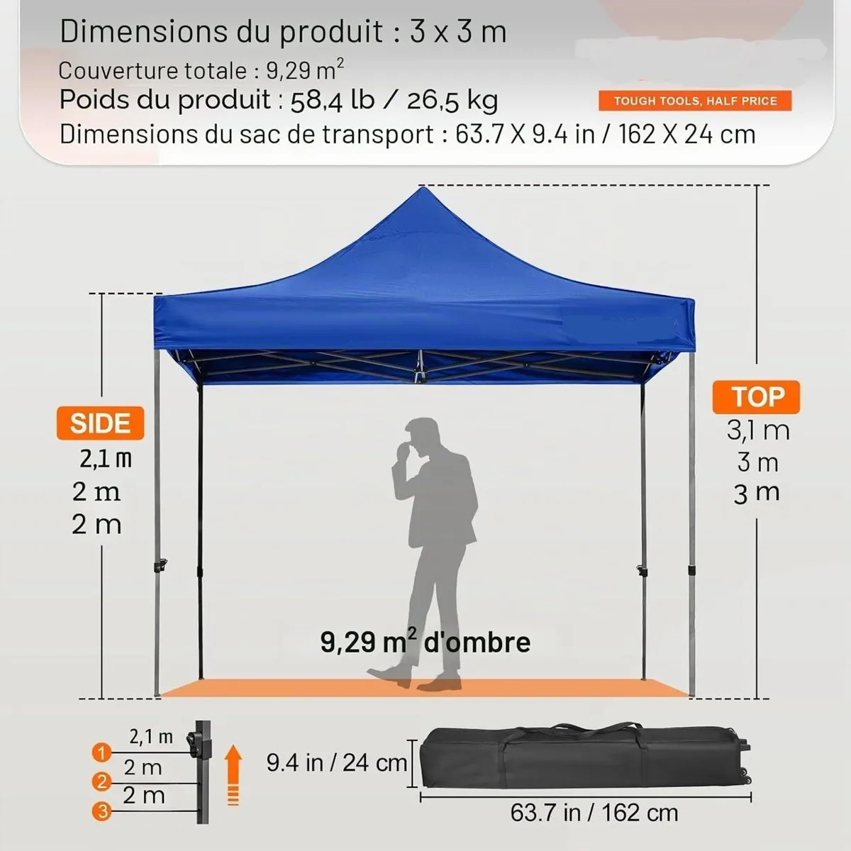 Gazebo Pop Up Tent 3x3M Folding Shelter - Image 2