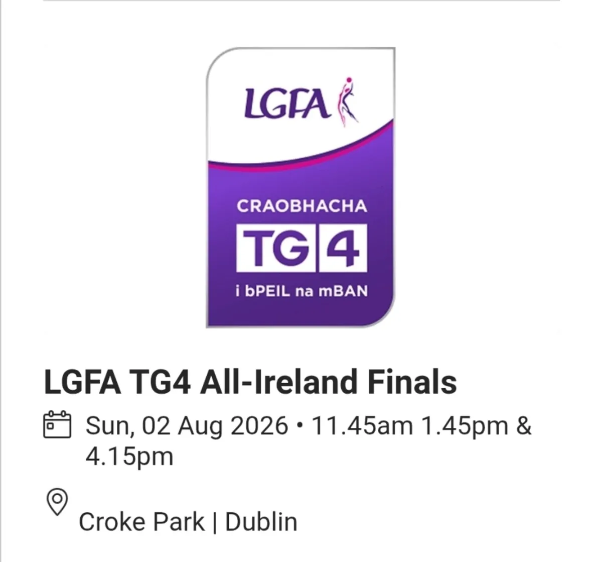 2 match tickets LGFA All Ireland final half price